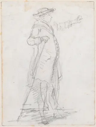 Man with a Walking Stick, Seen in Profile [recto], by Hubert Robert, chalk, 1760