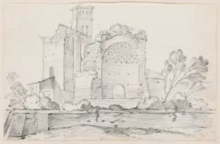Ruins of the Temple of Venus and Rome in the Forum, by Joseph-Marie Vien, graphite, 1747
