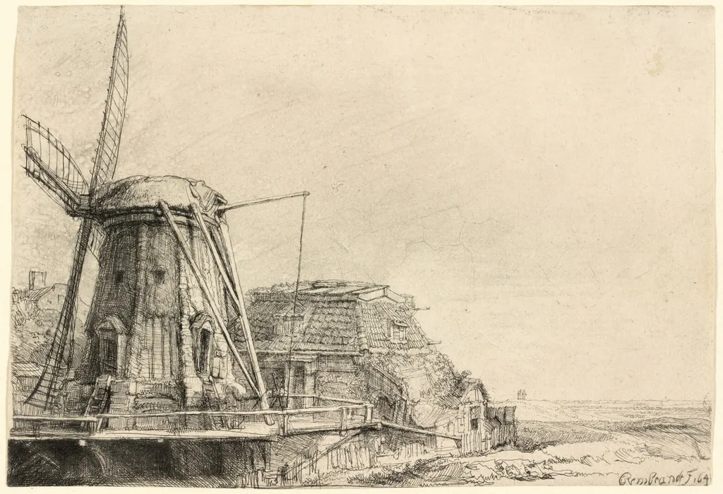 The Windmill, by Rembrandt van Rijn, ink, 1641