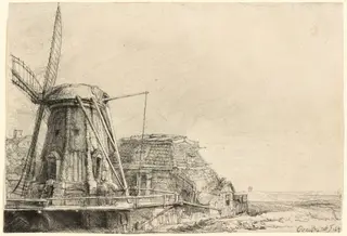 The Windmill, by Rembrandt van Rijn, ink, 1641