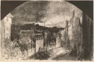 Montmartre le 14 Juillet (Bastille Day in Montmartre), by Félix-Hilaire Buhot, crayon, 1892