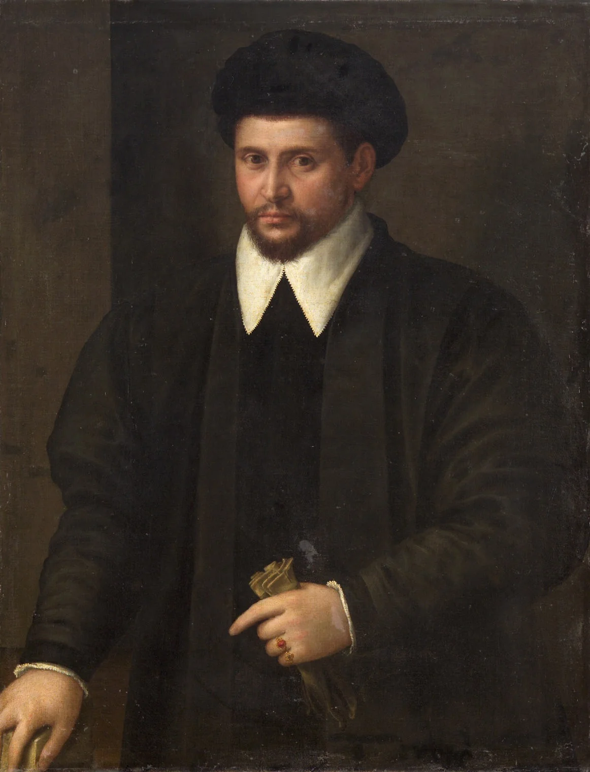 Bildnis eines Mannes mit Barett und Handschuhen, detail