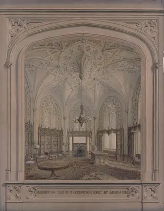 Library of Sir George Thomas Staunton, Bart, at Leigh Park, by Lewis Vulliamy, watercolor, 1833