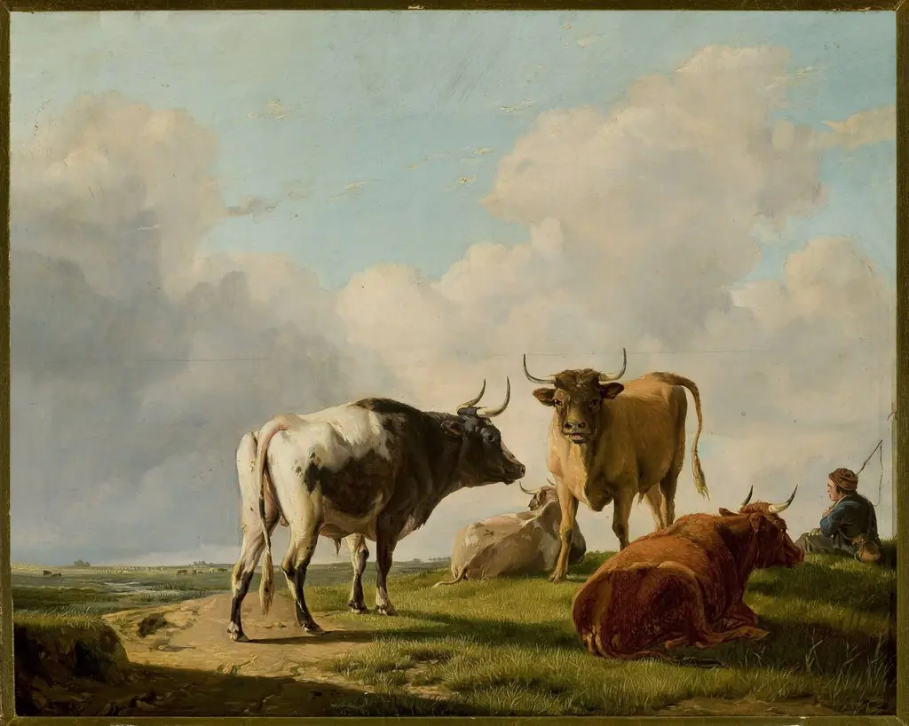 Cows in the pasture, by Eugène Verboeckhoven, oil, 1848