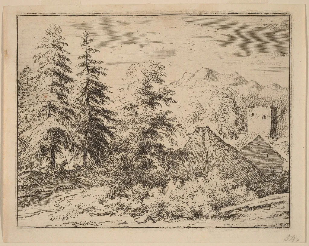 Man between Two Fir Trees, by Allart van Everdingen, ink, 1650