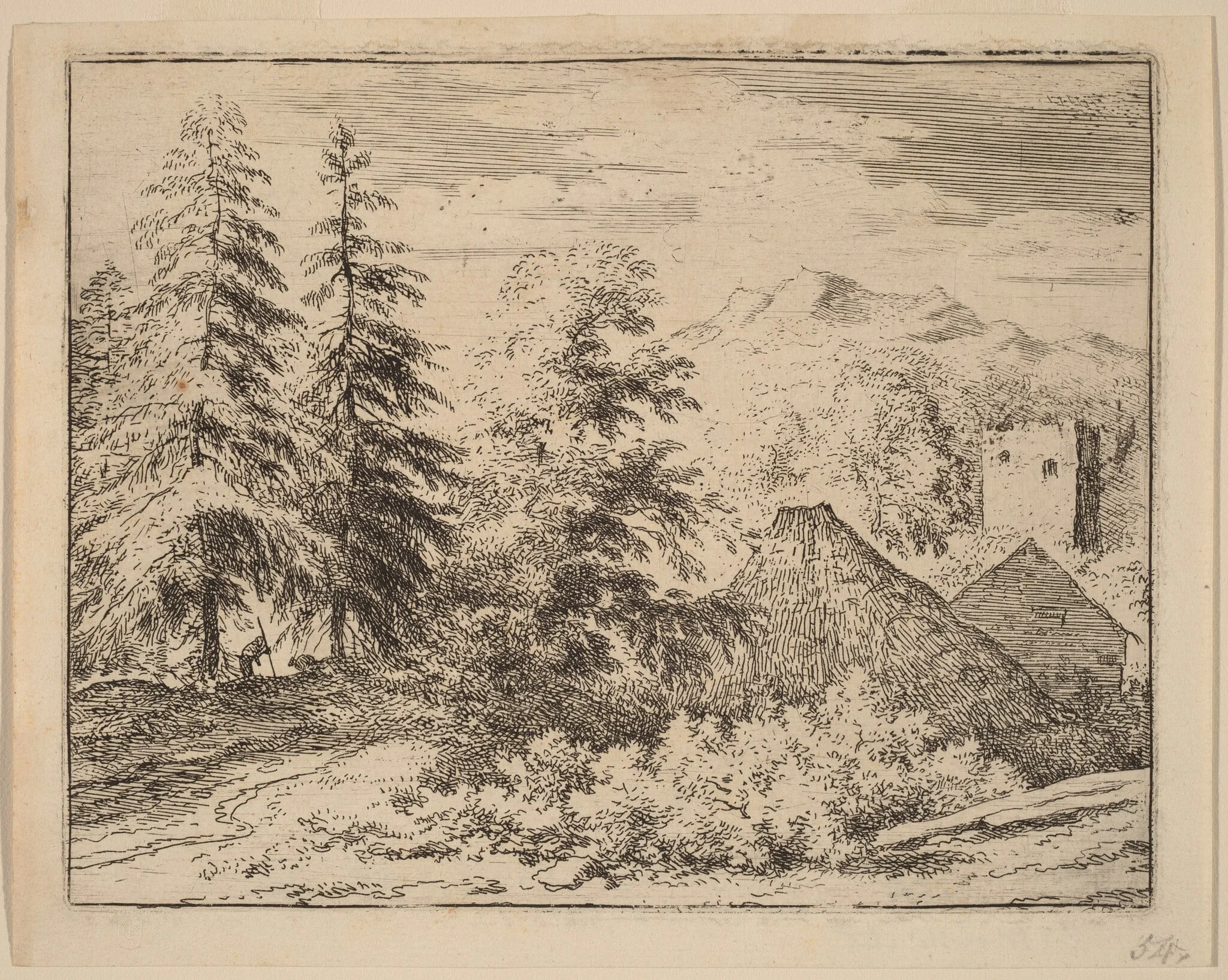Man between Two Fir Trees, detail