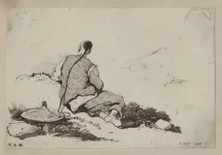 A Chinese figure on a hillside, by George Chinnery, 5