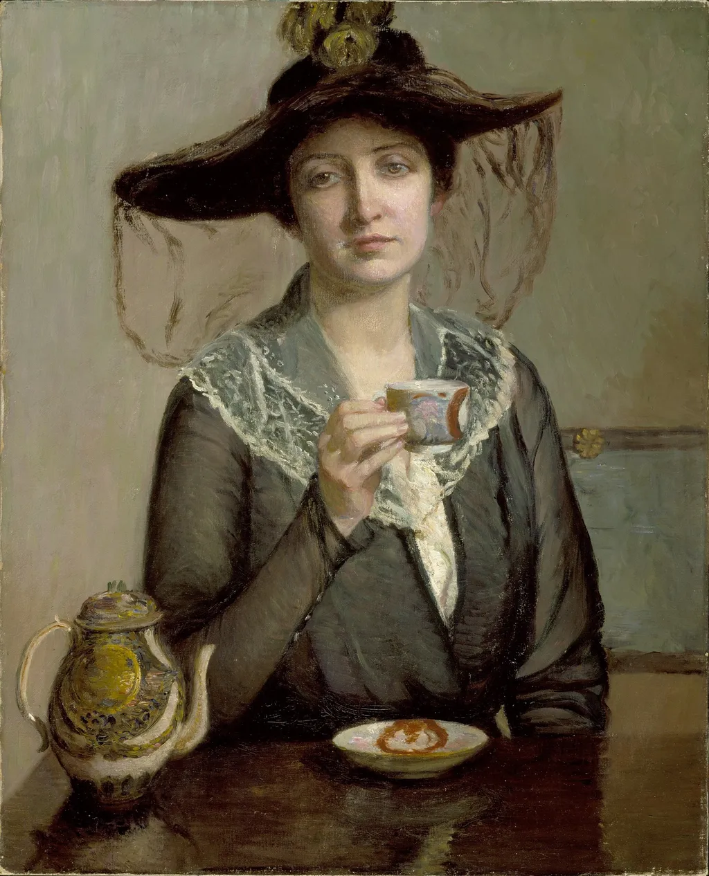 A Cup of Tea, by Lilla Cabot Perry, oil, 1898