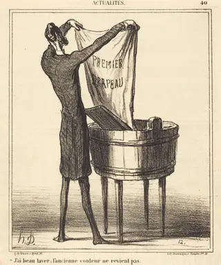 J'ai beau laver, l'ancienne couleur..., by Honoré Daumier, ink, 1869
