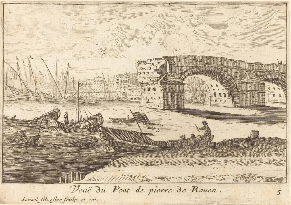 Veue du Pont de pierre de Rouen, by Israël Silvestre, ink, 1664