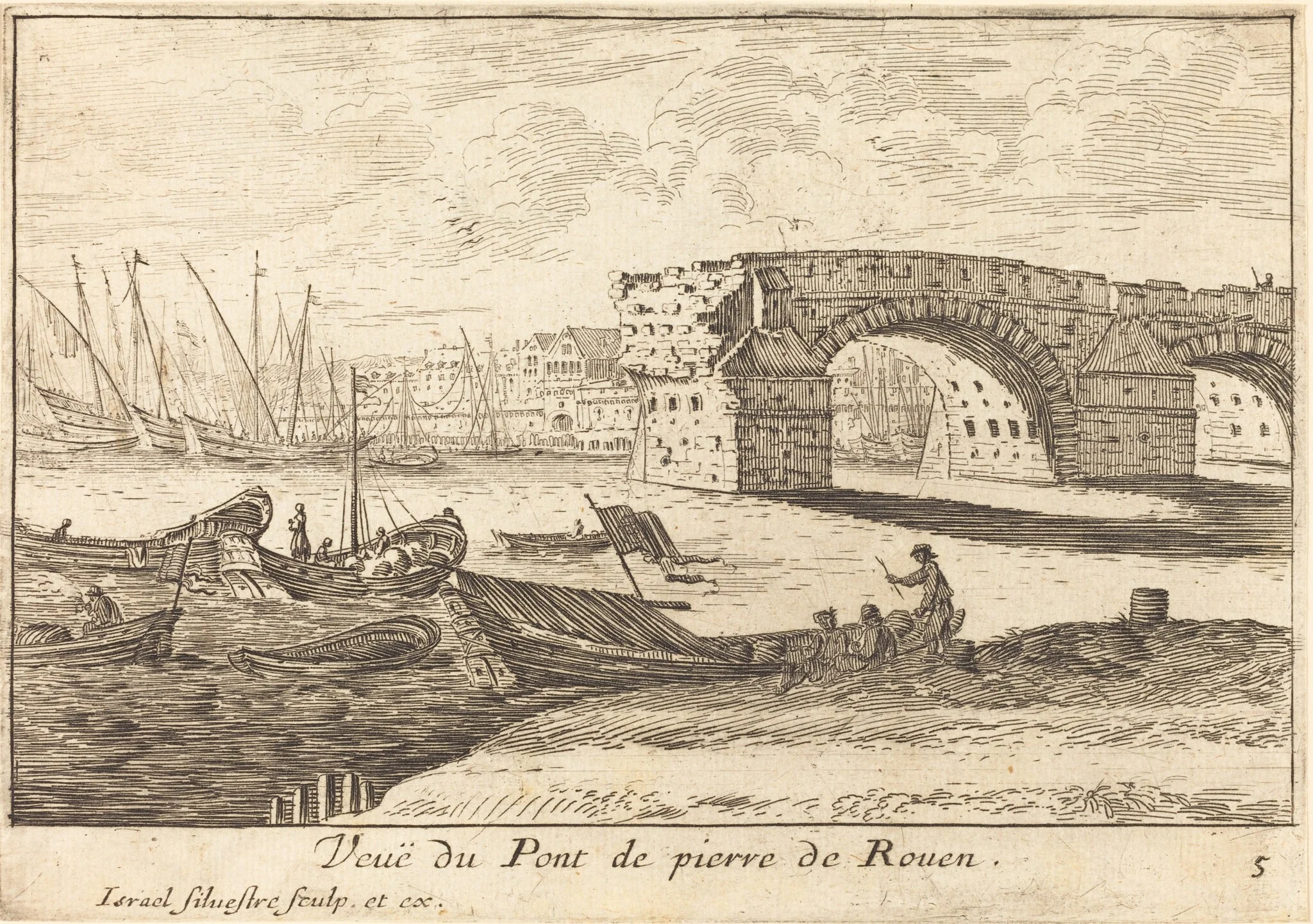 Veue du Pont de pierre de Rouen, detail