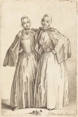 Two Standing Ladies (Demoiselles Quantin), by Daniel Nikolaus Chodowiecki, ink, 1758