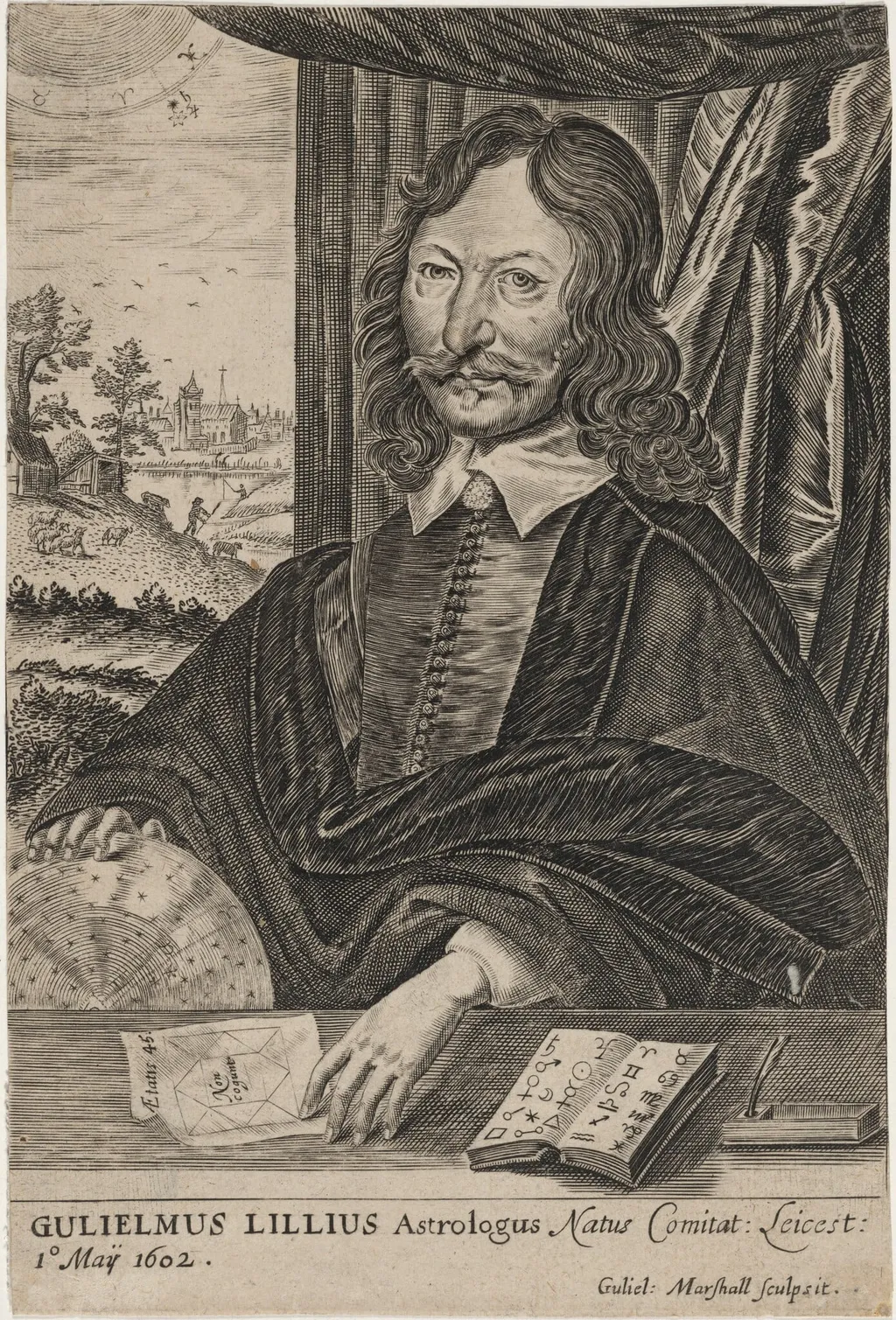 William Lilly, Astrologer, by William Marshall, ink, 1623