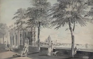 York Stairs, the Thames, Blackfriars Bridge and St. Paul's Cathedral, by Thomas Theodosius Forrest, watercolor, 1760
