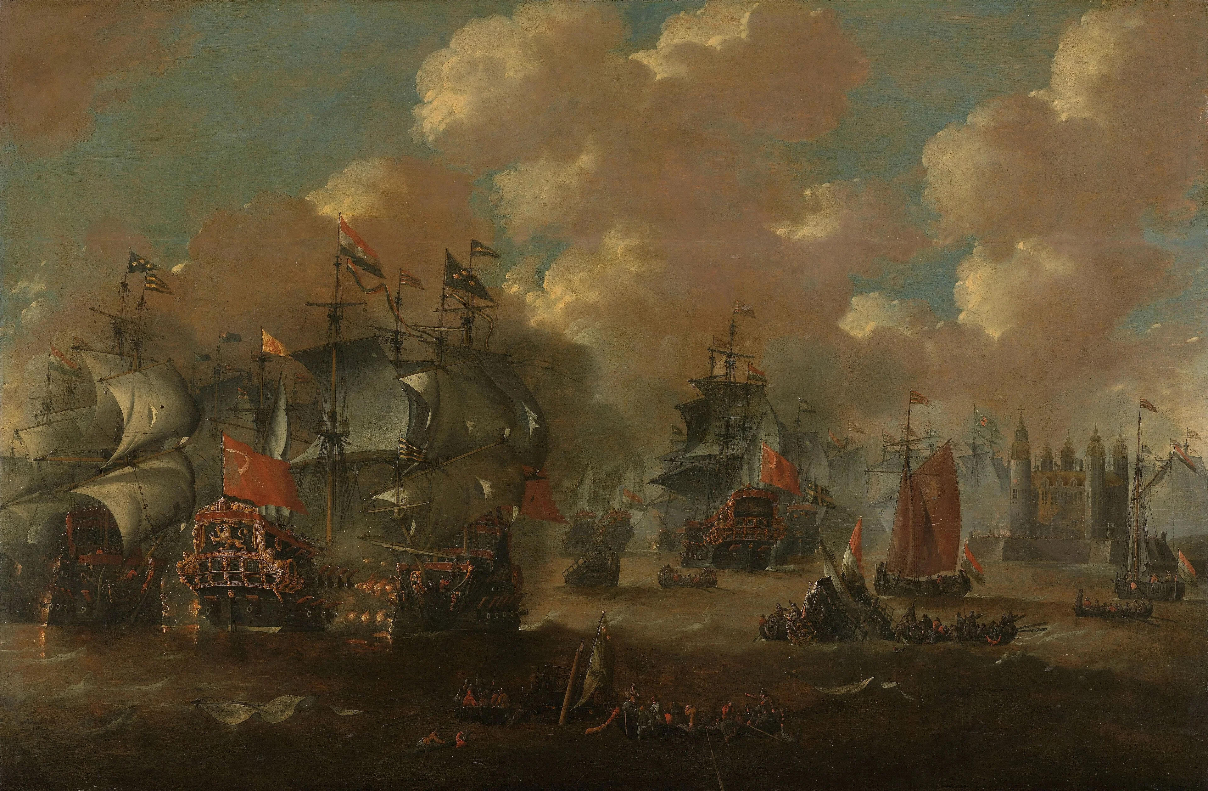 Naval battle near Elseneur in the Sound between the Dutch and the Swedish fleets, 8 November 1658, detail