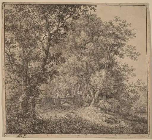 Two Men at a Gate, by Antonie Waterloo, ink, 1650