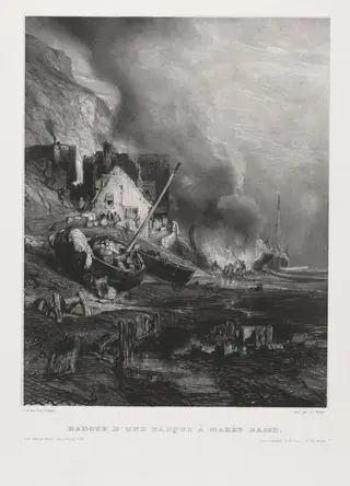Six Marines: Refitting of a Boat at Low Tide, by Eugène Isabey, 1833