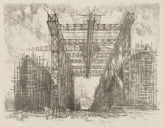 English War Work:  The Gantry (A Merchant Shipyard), by Joseph Pennell, 1916