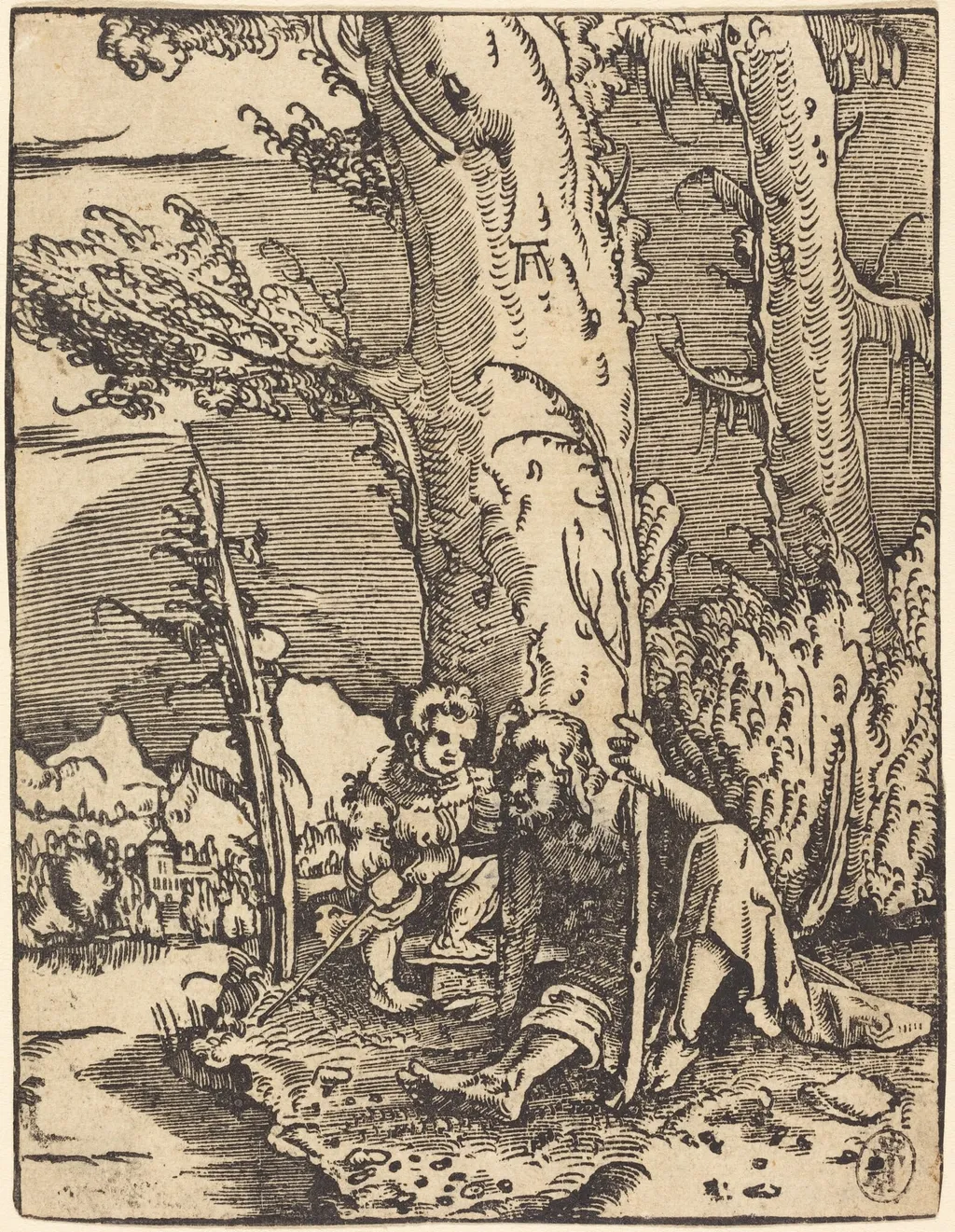 Saint Christopher Seated by a River Bank, by Albrecht Altdorfer, ink, 1516
