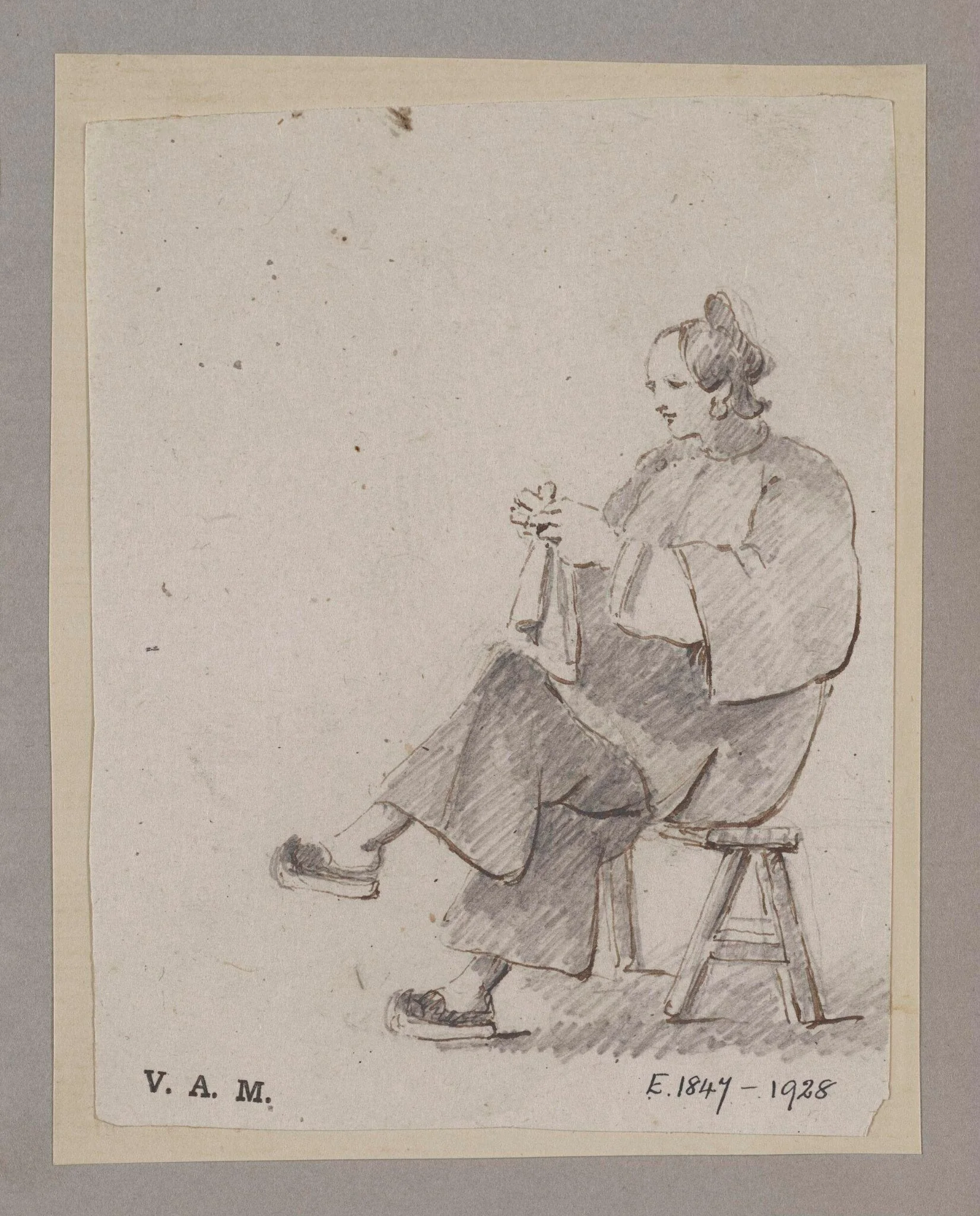 A Chinese woman seated on a stool, detail