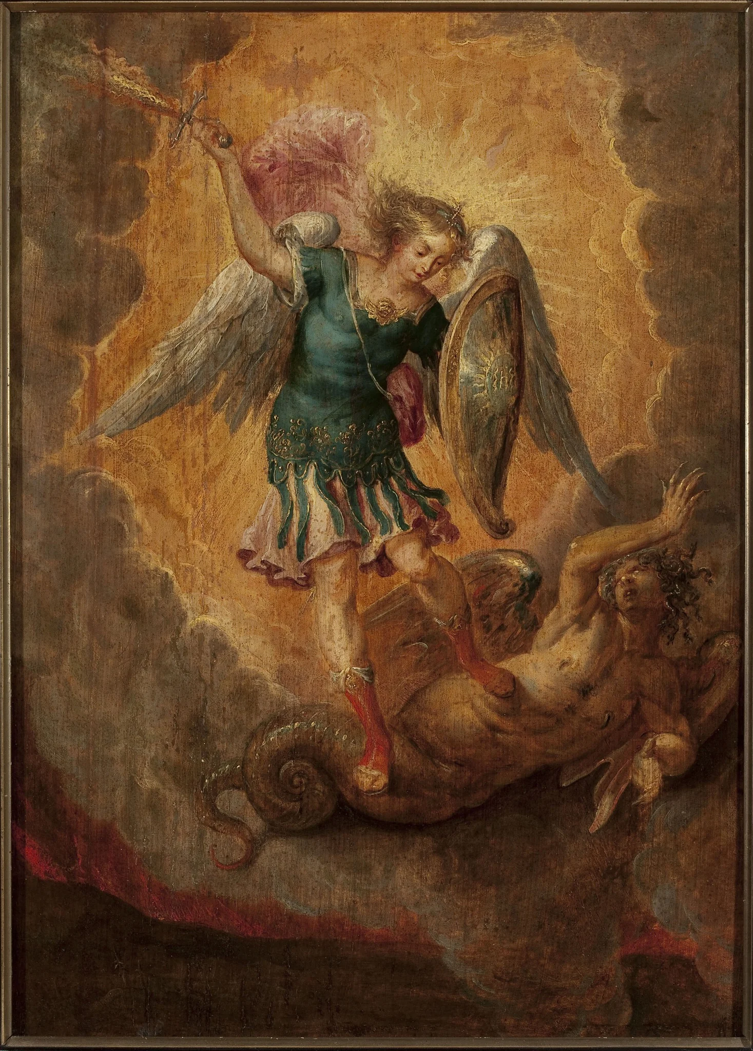 Saint Michael Archangel attacking the dragon, detail