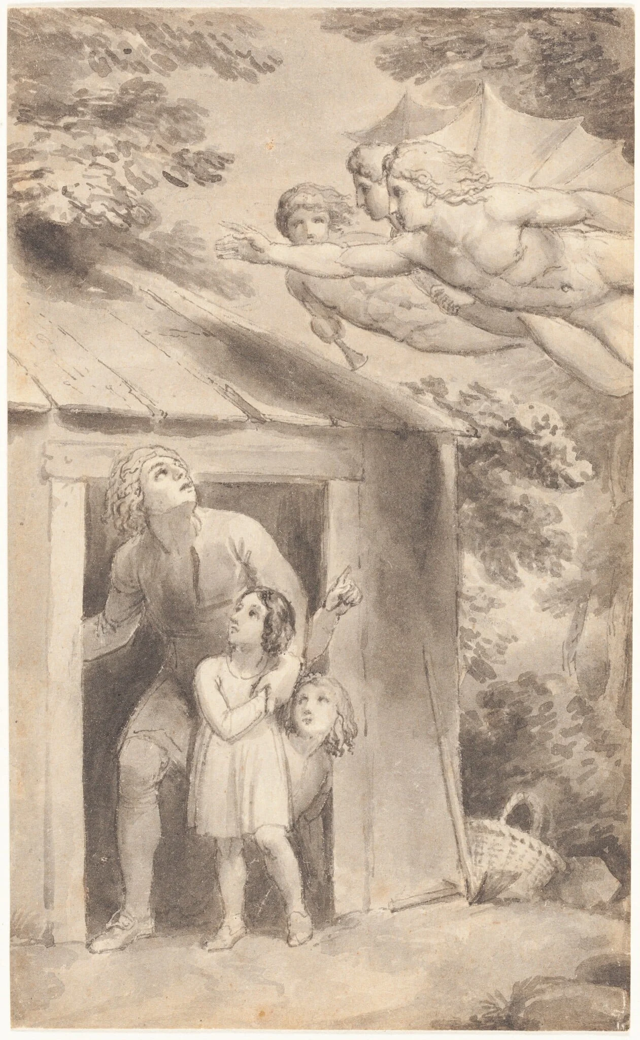 Peter and His Children Visited by Three Flying Figures, detail