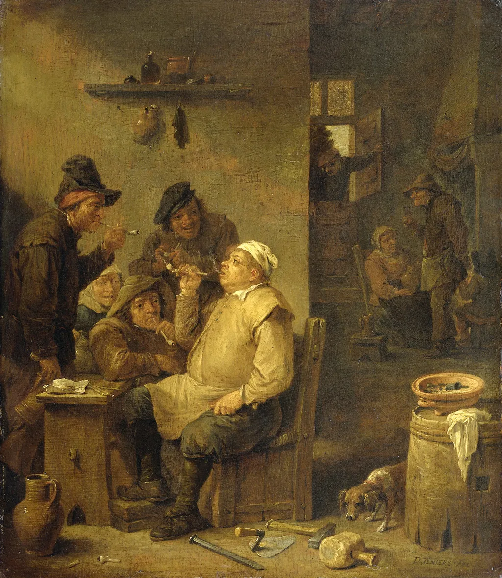 Bricklayer smoking a pipe, by David Teniers the Younger, oil, 1650