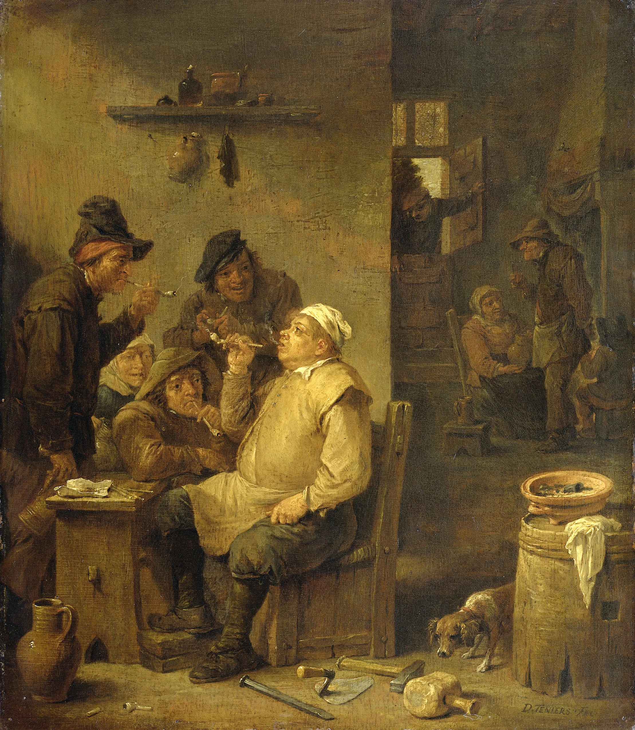 Bricklayer smoking a pipe, detail
