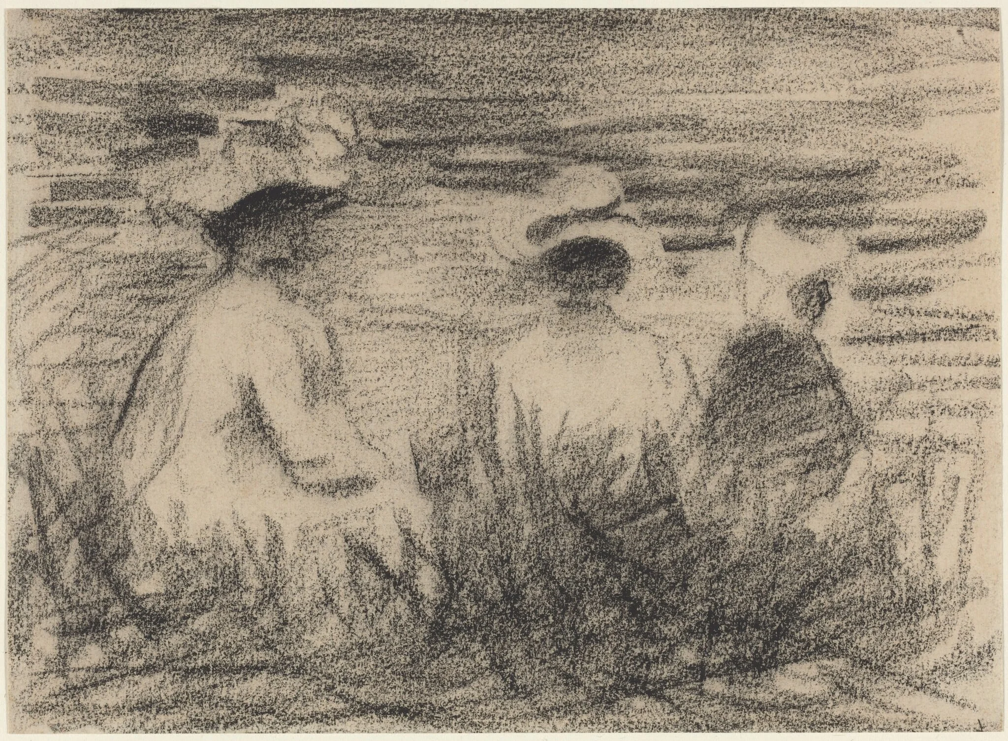 Three Figures Seated in a Meadow, Seen from the Back, detail