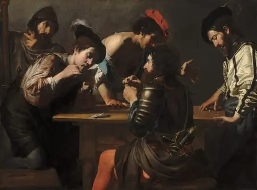 Soldiers Playing Cards and Dice (The Cheats), by Valentin de Boulogne, oil, 1619