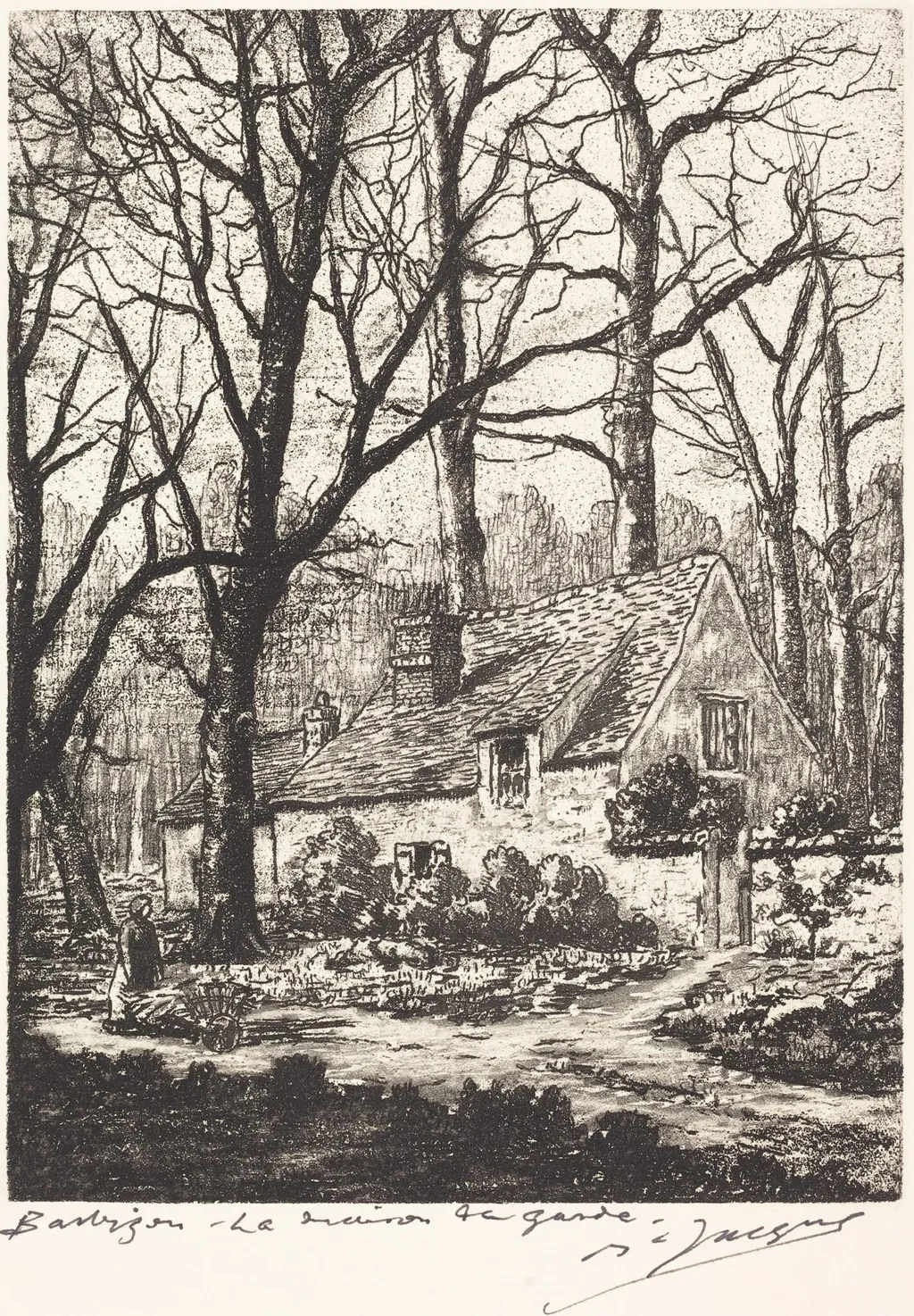 Barbizon: La maison de garde, by Maurice Jacque, ink, 1864