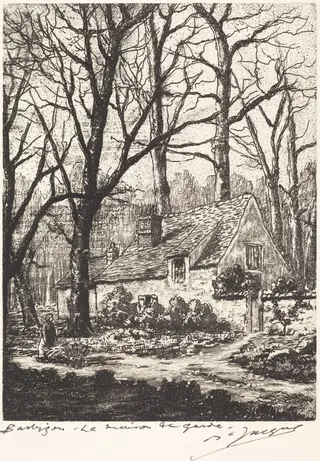 Barbizon: La maison de garde, by Maurice Jacque, ink, 1864