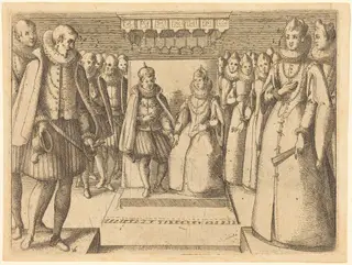 Meeting of Margaret of Austria and Philip III, by Jacques Callot, ink, 1612