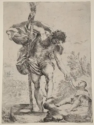 Saint Christopher Giving His Hand to the Infant Jesus, by Francesco Amato, ink