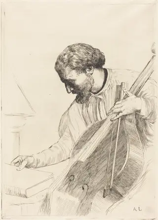 The Bass Player (Le joueur de contre-basse), by Alphonse Legros, ink, 1874