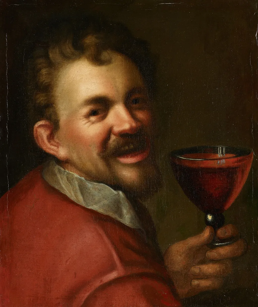 Self portrait with a glass of wine, by Hans von Aachen, oil, 1598