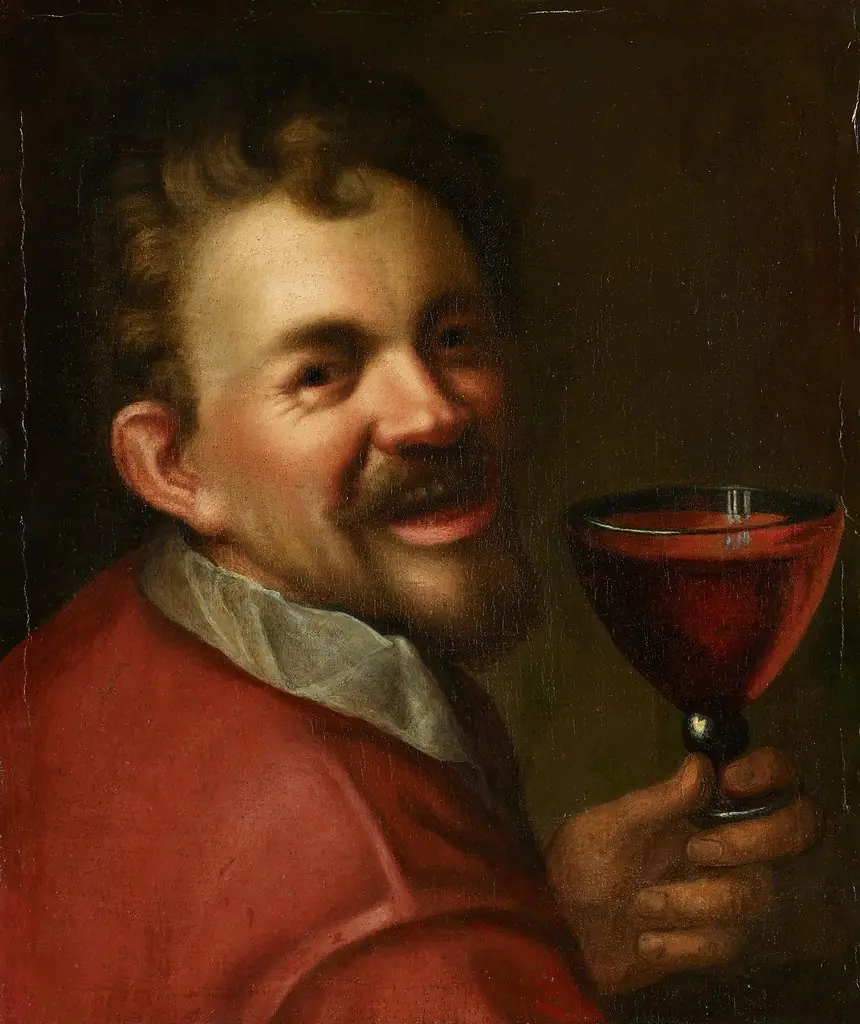 Self portrait with a glass of wine, by Hans von Aachen, oil, 1598