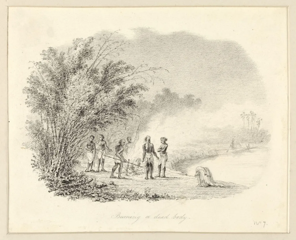 Burning a dead body, by Robert Captain Smith, 1845