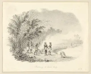 Burning a dead body, by Robert Captain Smith, 1845