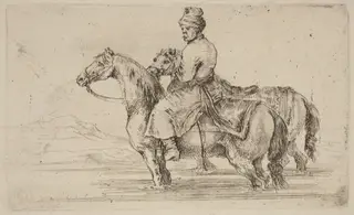 Polish Attendant with Two Horses, by Stefano Della Bella, ink, 1637