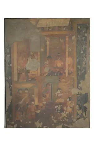 Copy of painting in the caves of Ajanta (cave 16), by John Griffiths, oil, 1882