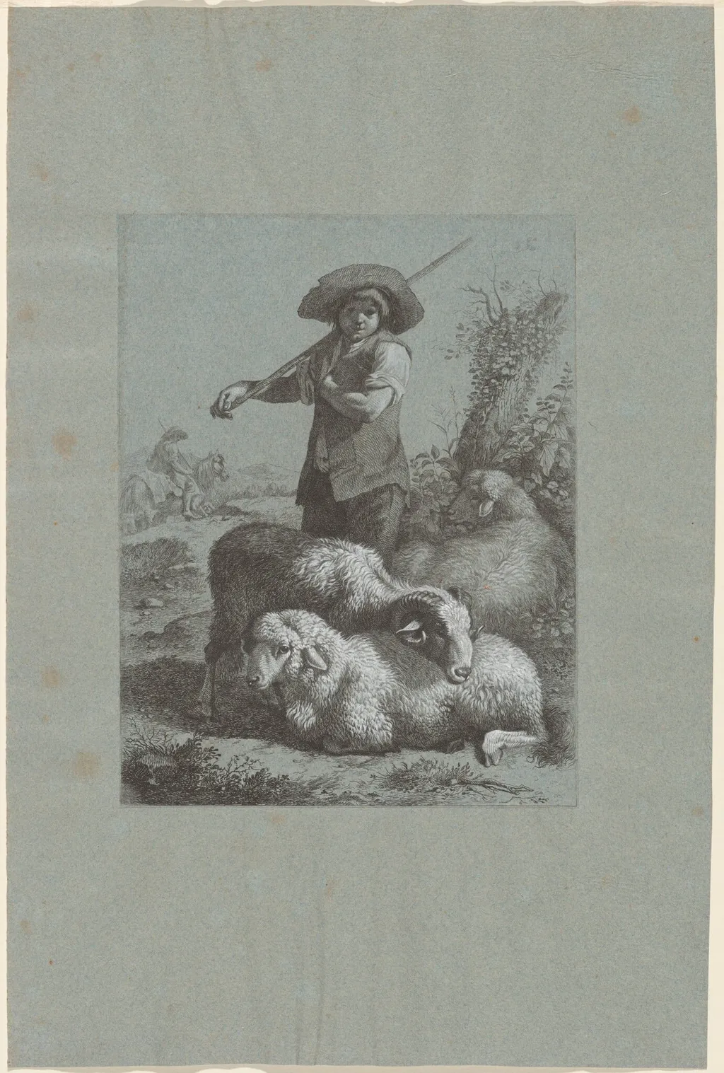 Shepherd Boy with Sheep, by Francesco Londonio, ink, 1764