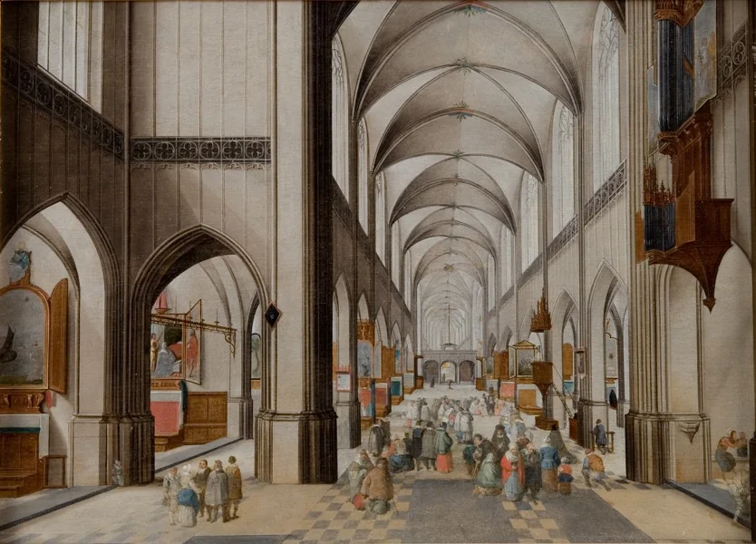 Interior of a Three-Aisled Gothic Church during a Sermon, detail