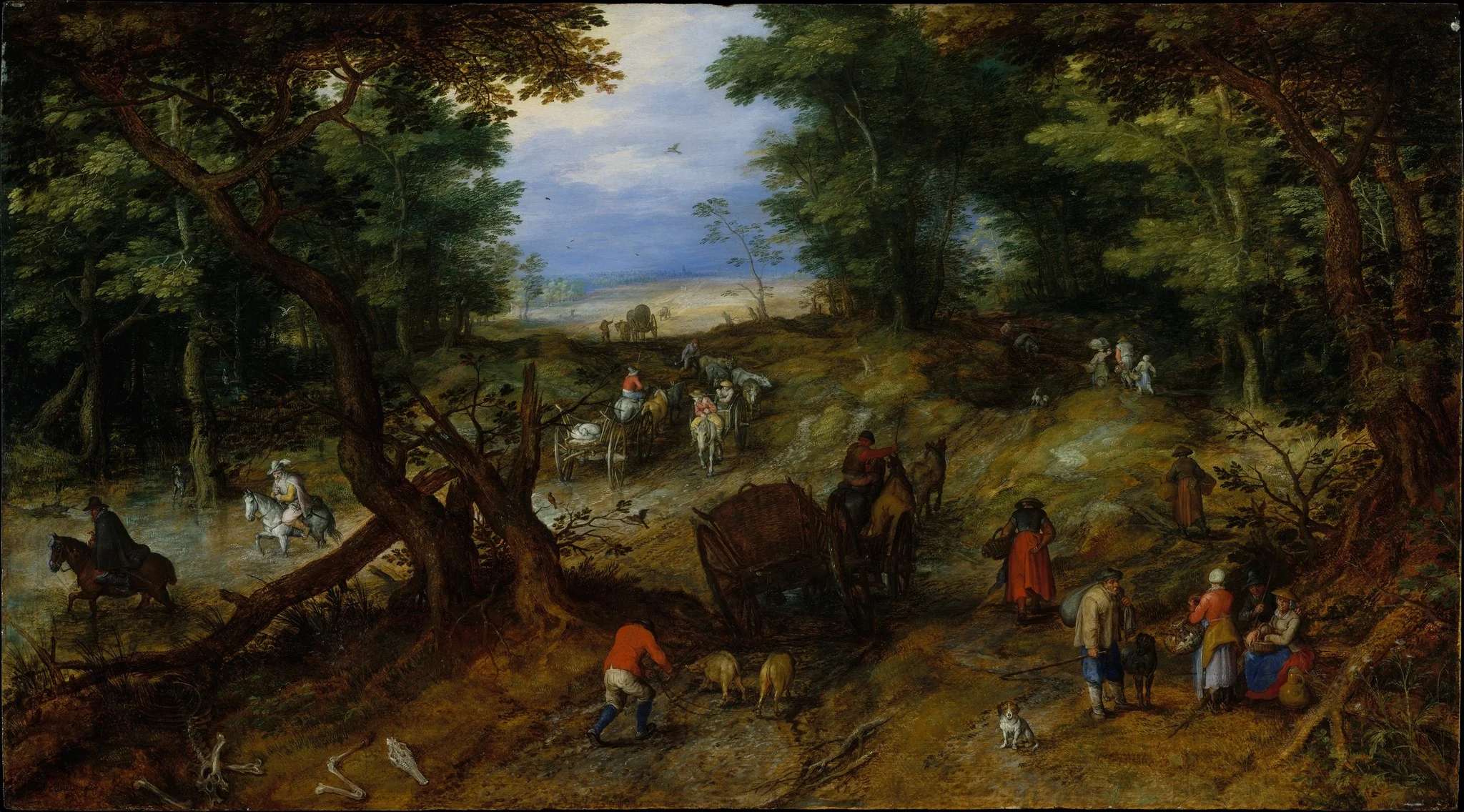 A Woodland Road with Travelers, detail