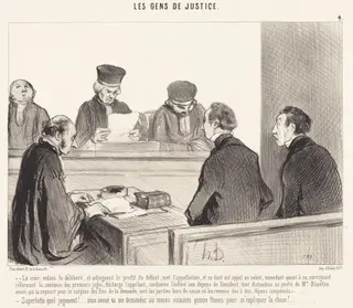 La Cour, vidant le délibéré..., by Honoré Daumier, ink, 1845