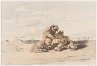 Littlehampton : Seashore Study with Children Playing on the Sands, by William Collins, watercolor, 1836