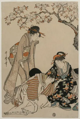 Parody of an Imperial Carriage Scene, by Kitagawa Utamaro, 1798