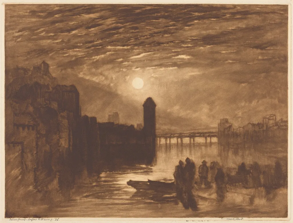 Moonlight on a River, by Frank Short, ink, 1896