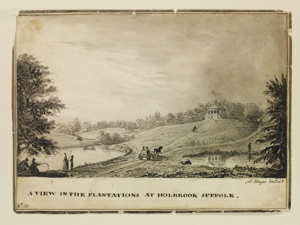 A view in the plantations at Holbrook Suffolk, by Luigi Mayer, watercolor, 1799