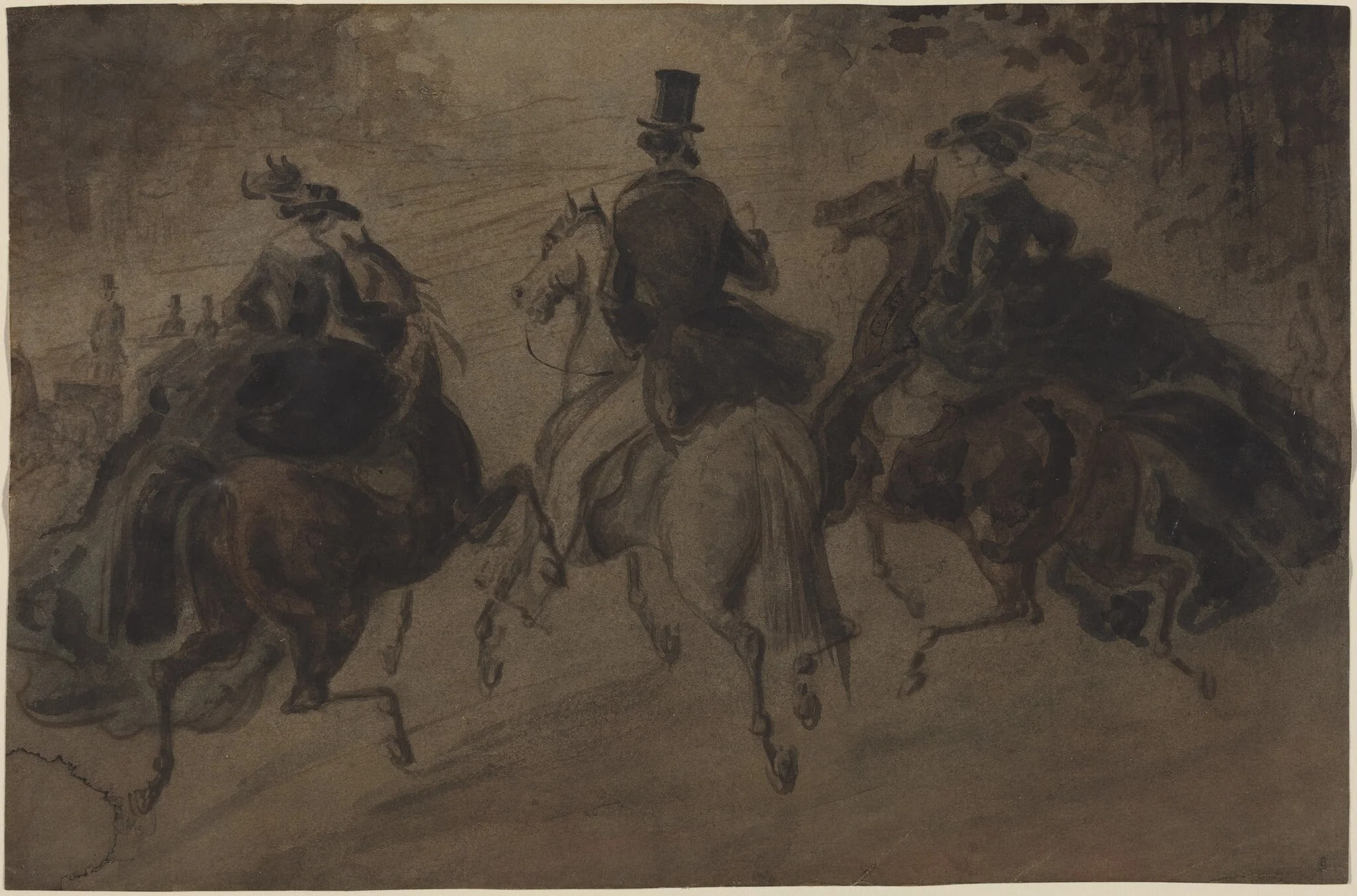 Cavalier and Two Ladies on Horseback, detail